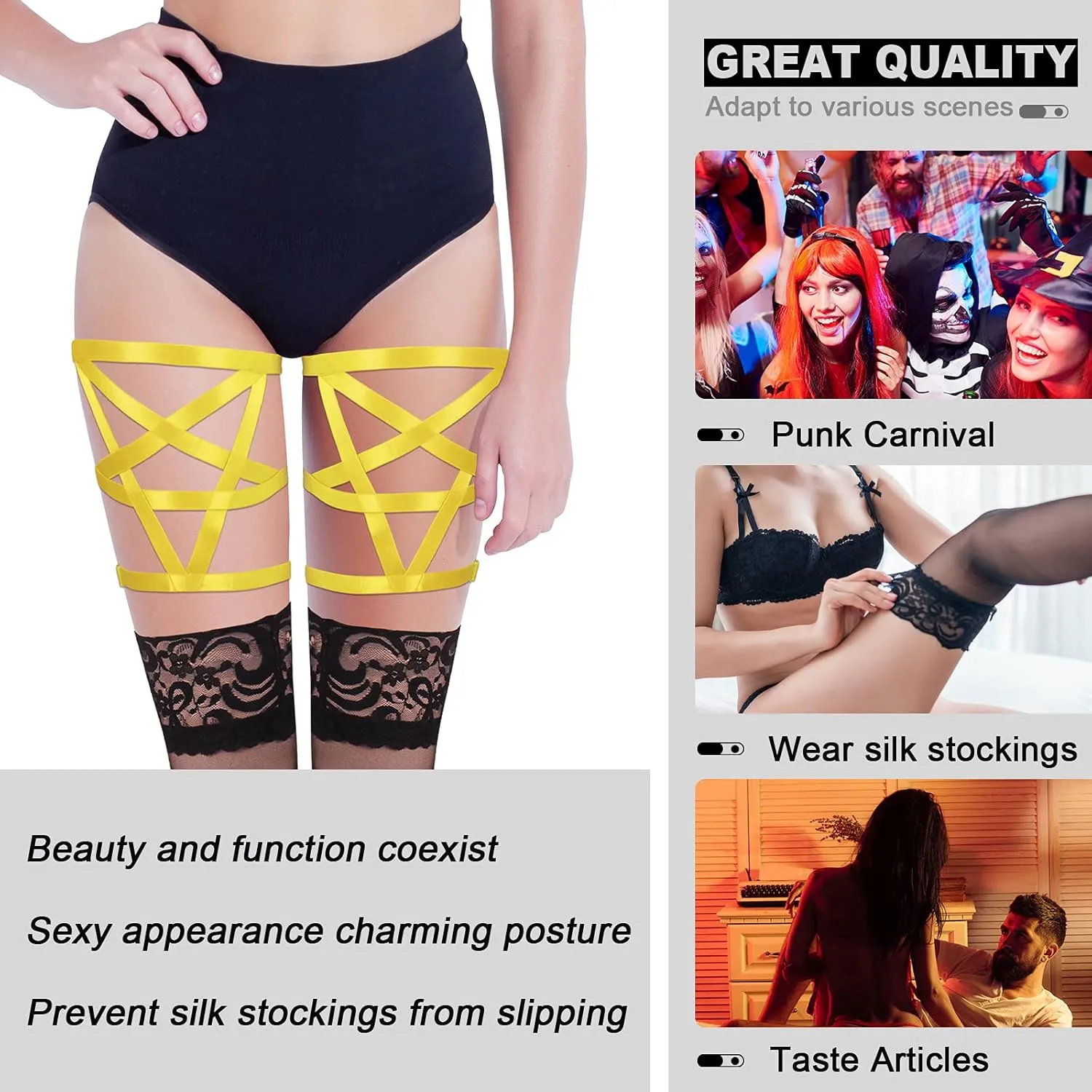 Women's Body Harness Pentagram Star Leg Loop Suspender Belt Thigh Cage Garter Belt Punk Goth Carnival Dance Costume