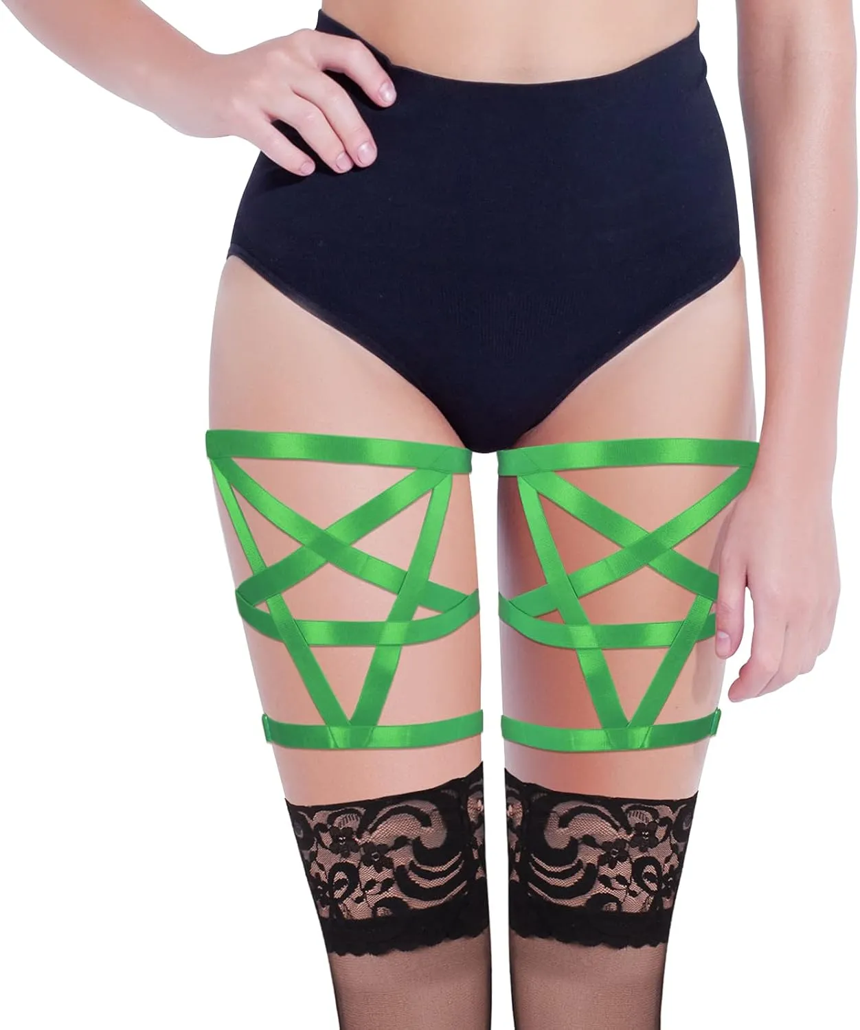 Women's Body Harness Pentagram Star Leg Loop Suspender Belt Thigh Cage Garter Belt Punk Goth Carnival Dance Costume