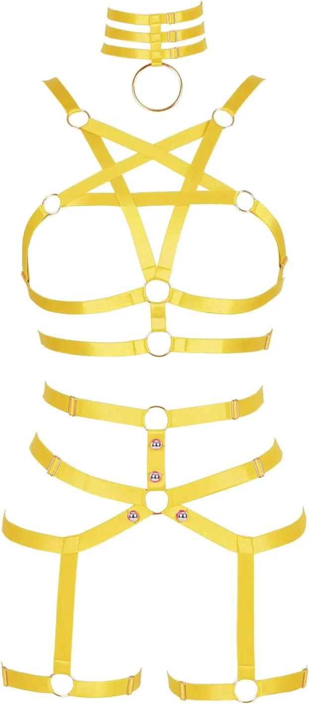 Womens Body Harness Punk Full Cage Harajuku Lingerie Strappy Hollow Out Bra Garter Belts Adjust Gothic Art Clothing