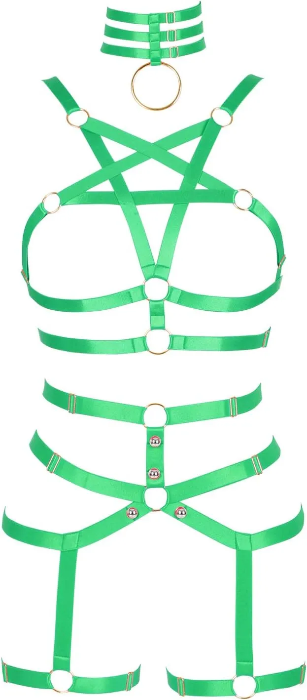 Womens Body Harness Punk Full Cage Harajuku Lingerie Strappy Hollow Out Bra Garter Belts Adjust Gothic Art Clothing