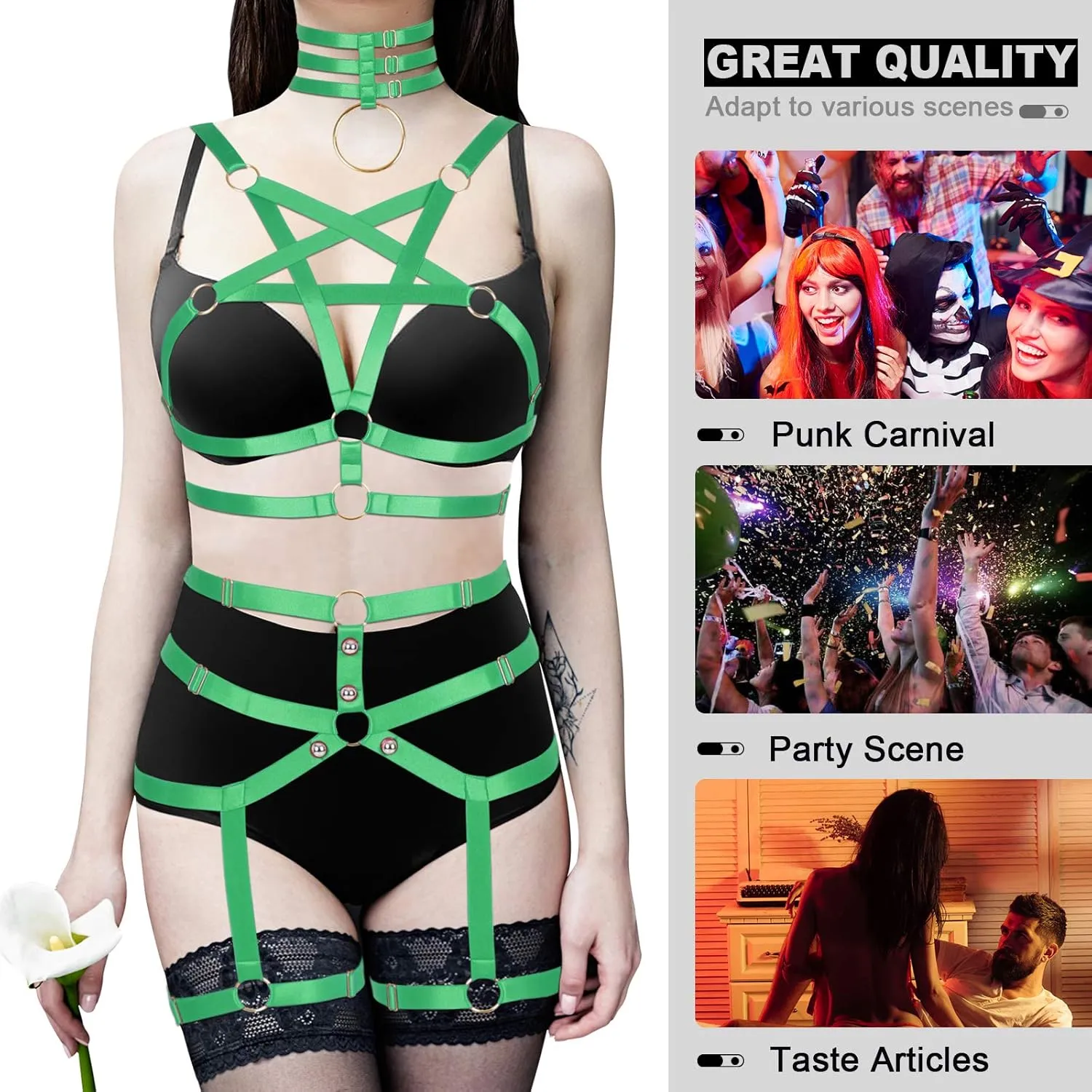 Womens Body Harness Punk Full Cage Harajuku Lingerie Strappy Hollow Out Bra Garter Belts Adjust Gothic Art Clothing