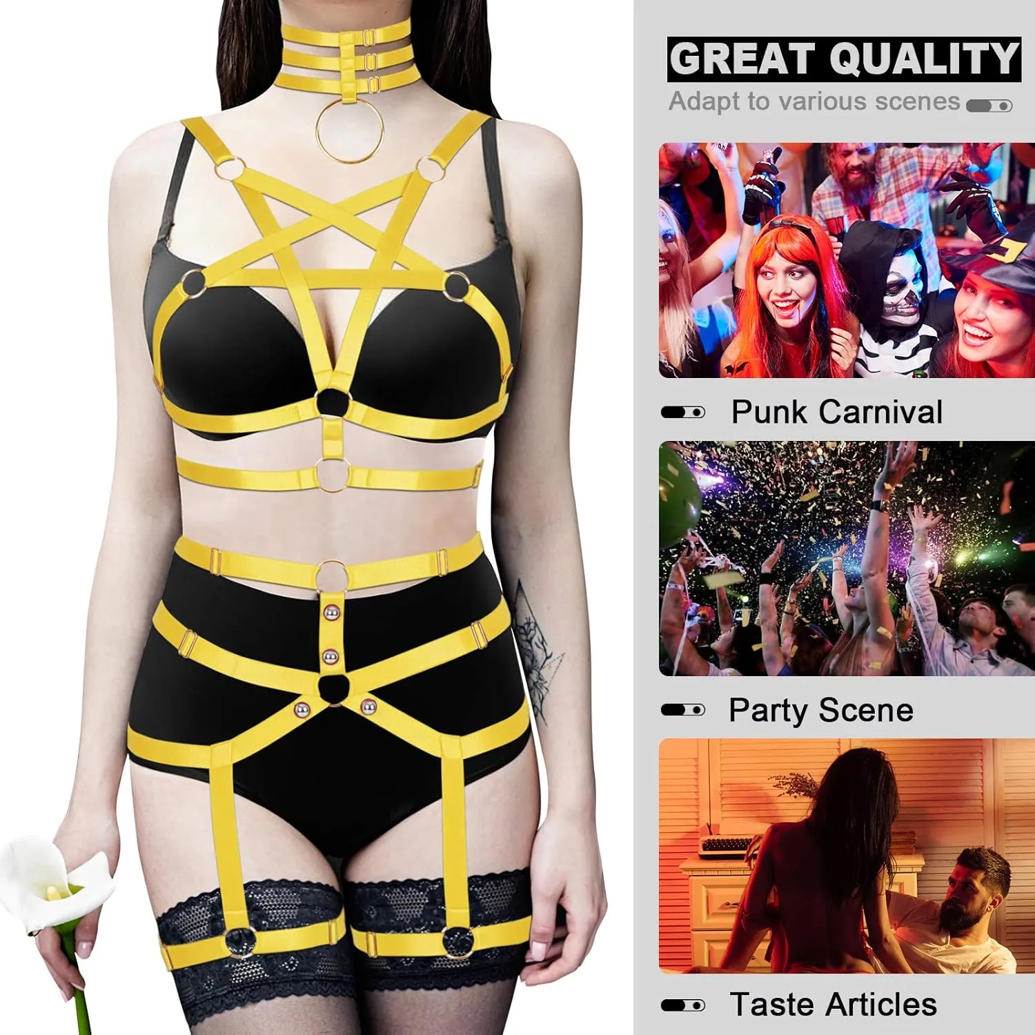 Womens Body Harness Punk Full Cage Harajuku Lingerie Strappy Hollow Out Bra Garter Belts Adjust Gothic Art Clothing