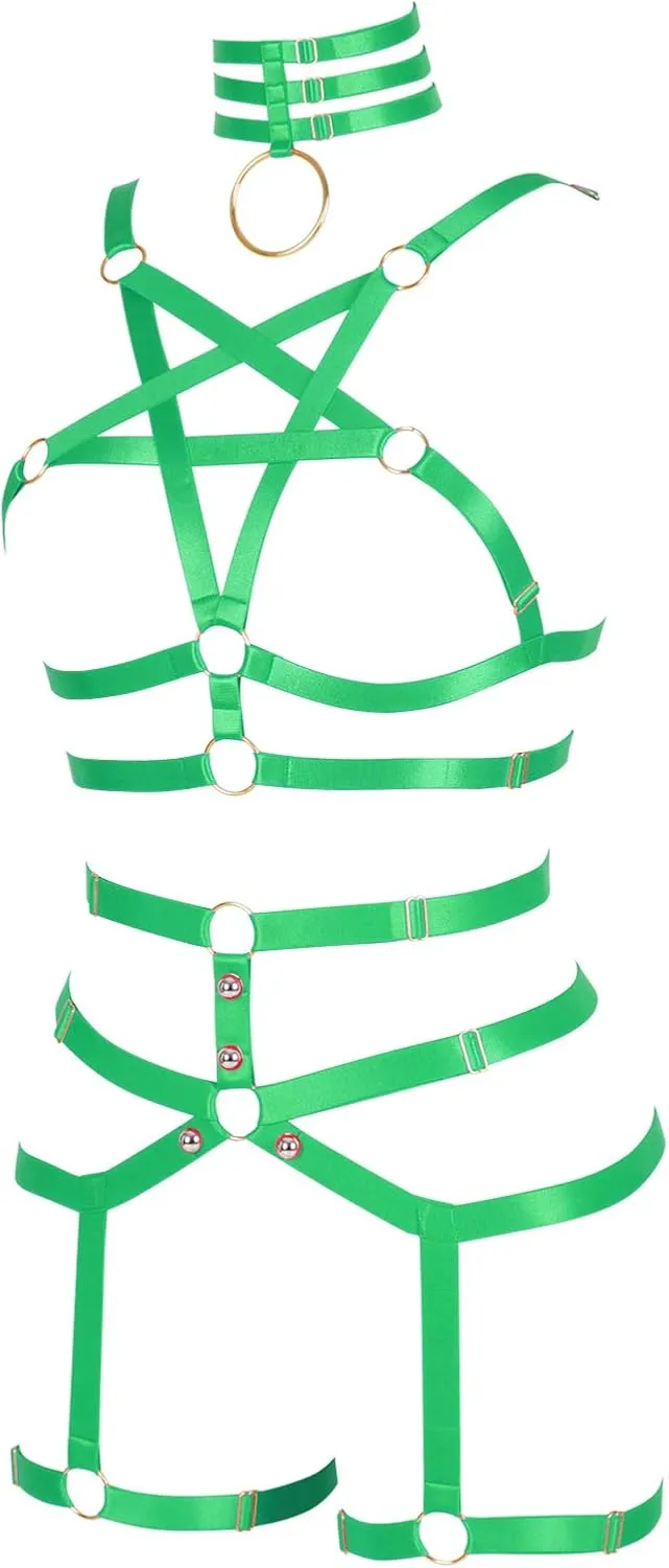 Womens Body Harness Punk Full Cage Harajuku Lingerie Strappy Hollow Out Bra Garter Belts Adjust Gothic Art Clothing