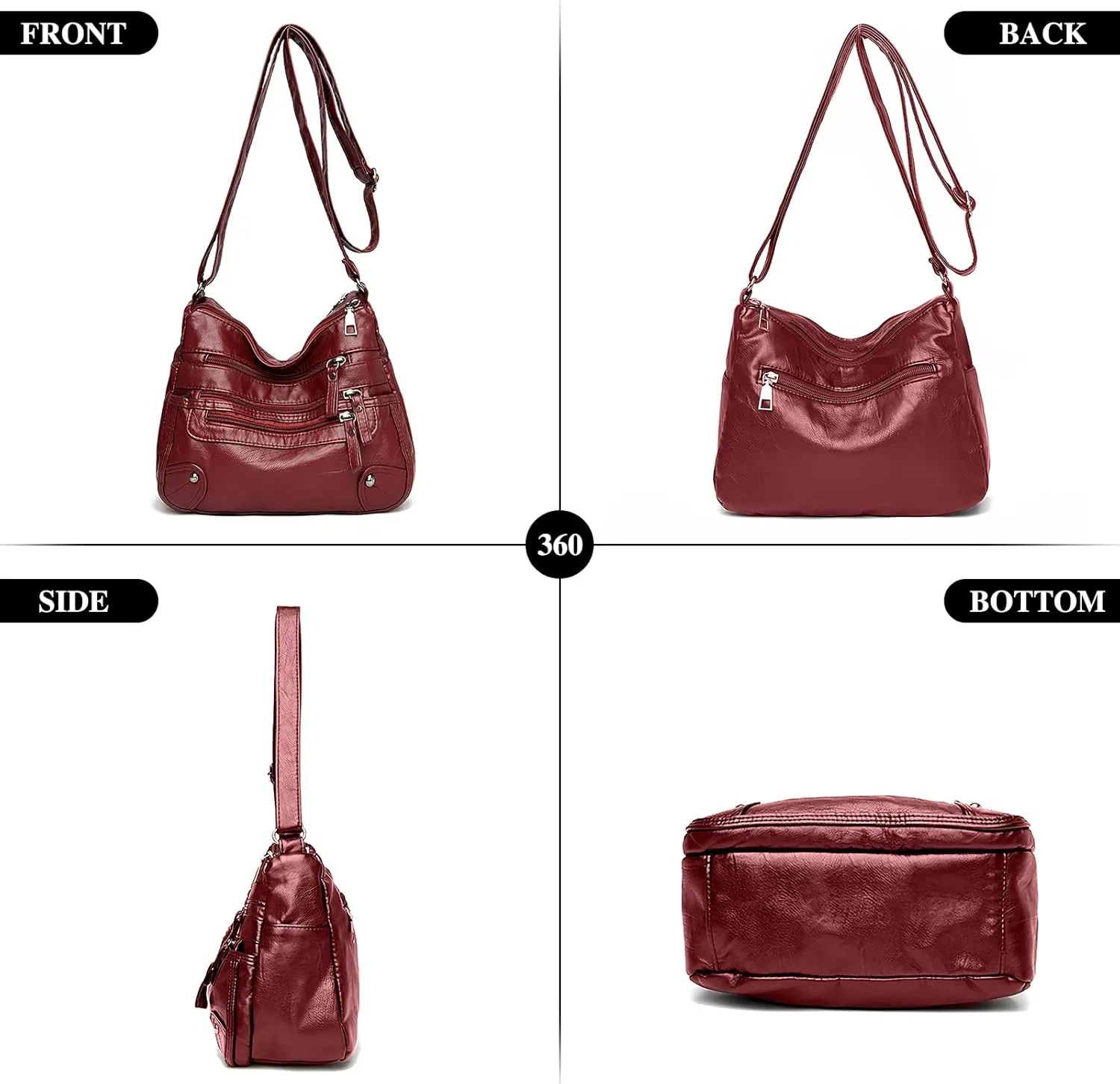 Women's Crossbody Bag Soft PU Leather Handbags Ladies Shoulder Bags Satchel Purse Multi-Pocket Messenger Bag