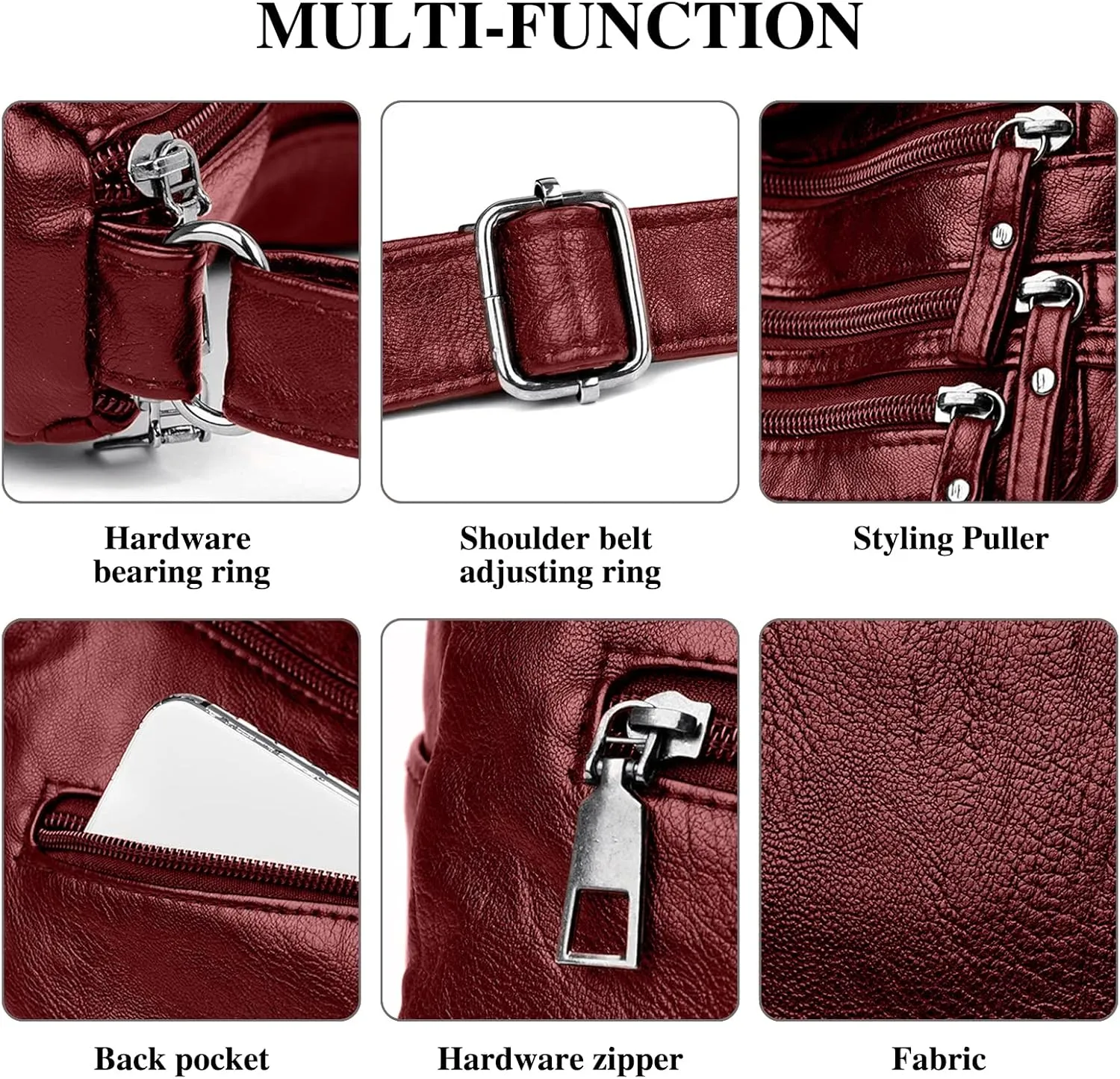 Women's Crossbody Bag Soft PU Leather Handbags Ladies Shoulder Bags Satchel Purse Multi-Pocket Messenger Bag