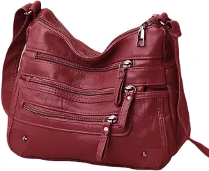 Women's Crossbody Bag Soft PU Leather Handbags Ladies Shoulder Bags Satchel Purse Multi-Pocket Messenger Bag