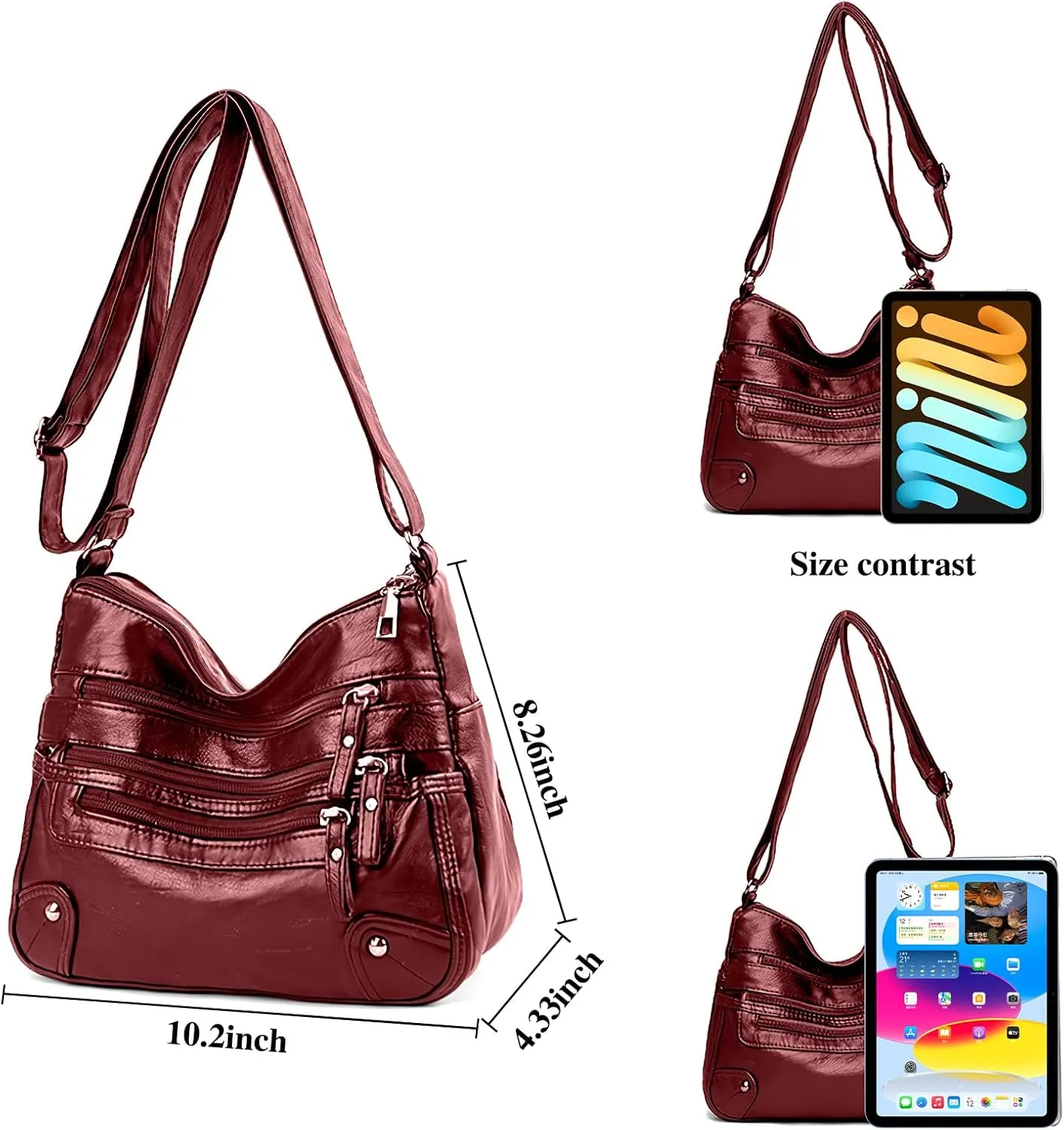Women's Crossbody Bag Soft PU Leather Handbags Ladies Shoulder Bags Satchel Purse Multi-Pocket Messenger Bag