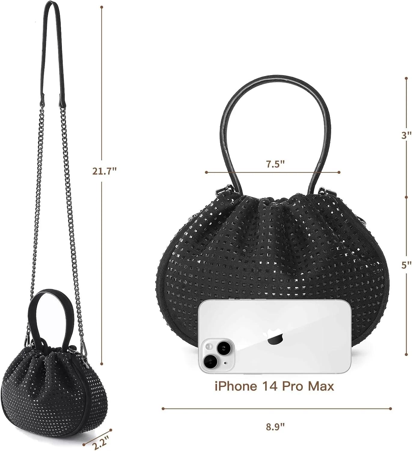 Women's Evening Bag Faux Suede Rhinestone Handbags Party Prom Clutch Purses for Wedding