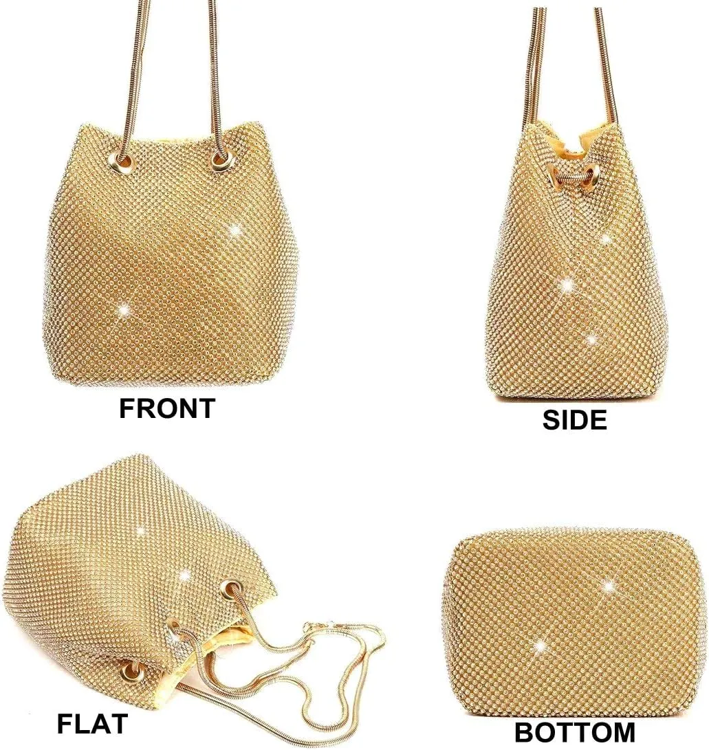 Women's Evening Bag Sparkly Rhinestone Purse Triangle Designer Chain Clutch Purse Bag Party Prom Wedding Purse
