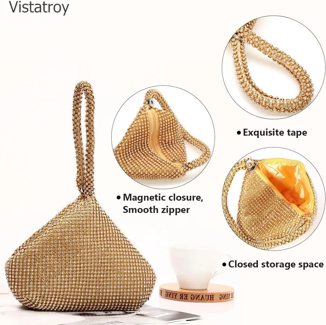 Women's Evening Bag Sparkly Rhinestone Purse Triangle Designer Chain Clutch Purse Bag Party Prom Wedding Purse