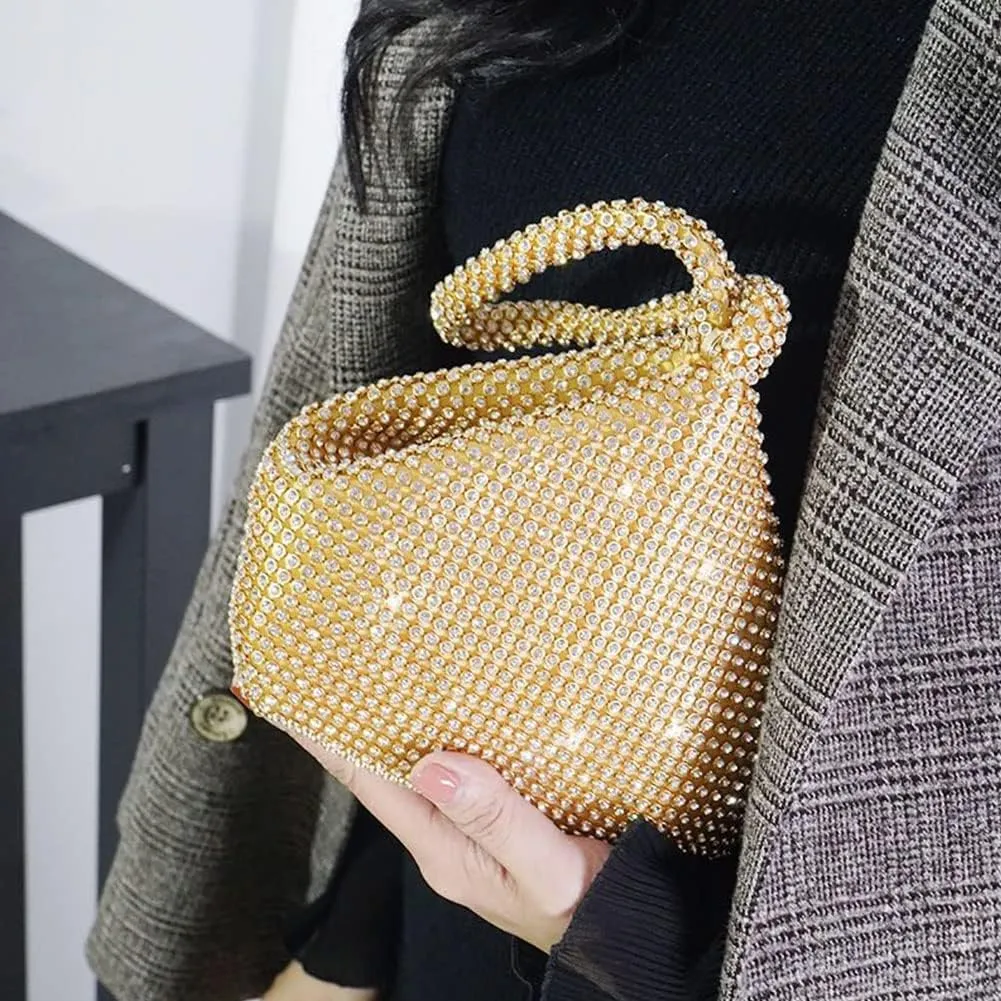 Women's Evening Bag Sparkly Rhinestone Purse Triangle Designer Chain Clutch Purse Bag Party Prom Wedding Purse