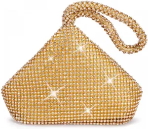 Women's Evening Bag Sparkly Rhinestone Purse Triangle Designer Chain Clutch Purse Bag Party Prom Wedding Purse