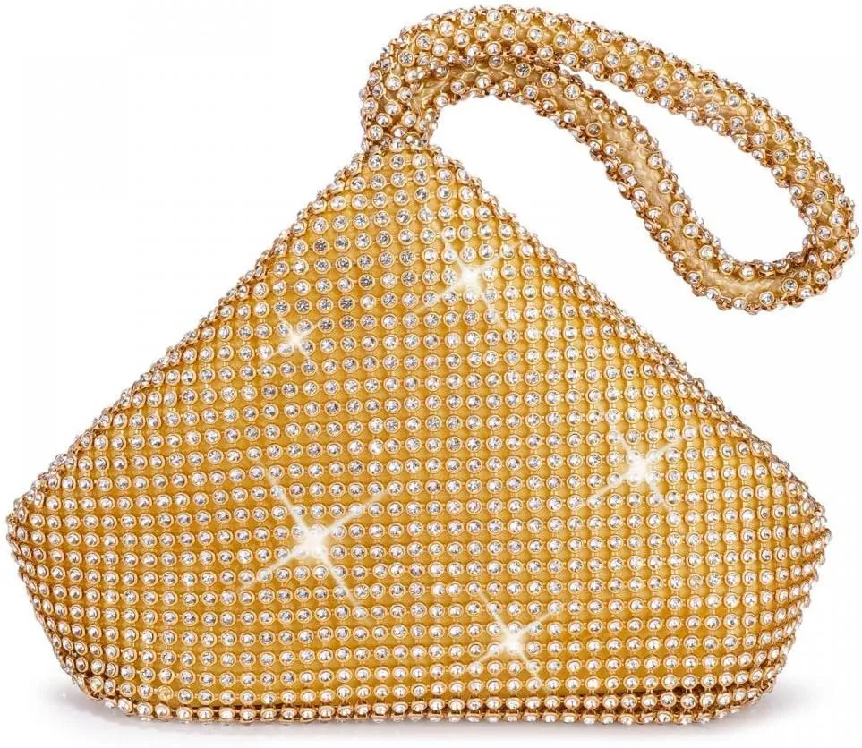 Women's Evening Bag Sparkly Rhinestone Purse Triangle Designer Chain Clutch Purse Bag Party Prom Wedding Purse