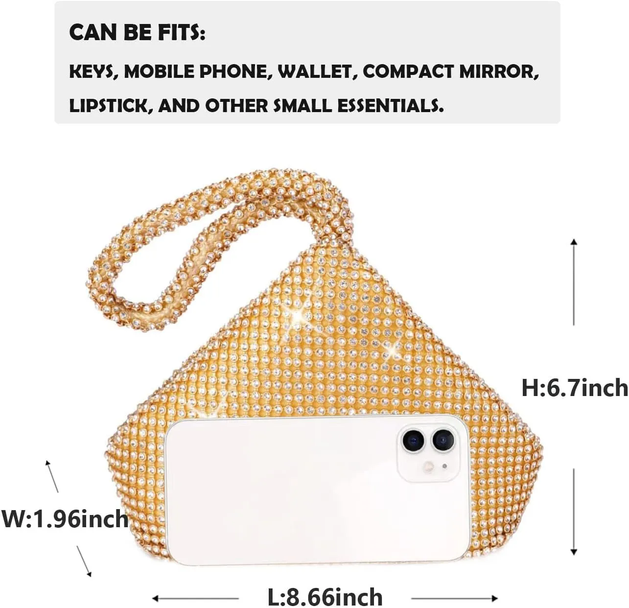 Women's Evening Bag Sparkly Rhinestone Purse Triangle Designer Chain Clutch Purse Bag Party Prom Wedding Purse