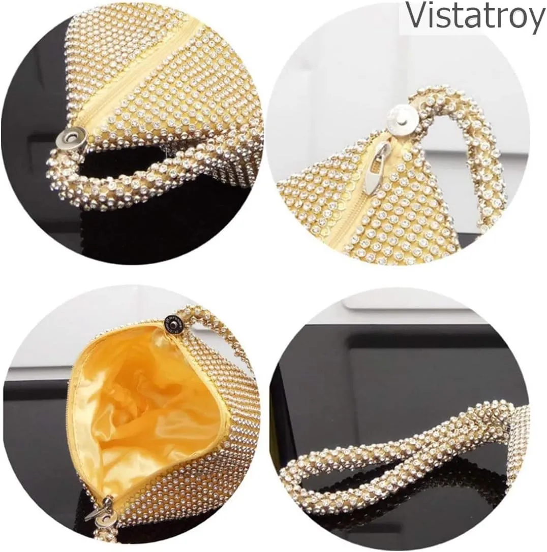 Women's Evening Bag Sparkly Rhinestone Purse Triangle Designer Chain Clutch Purse Bag Party Prom Wedding Purse
