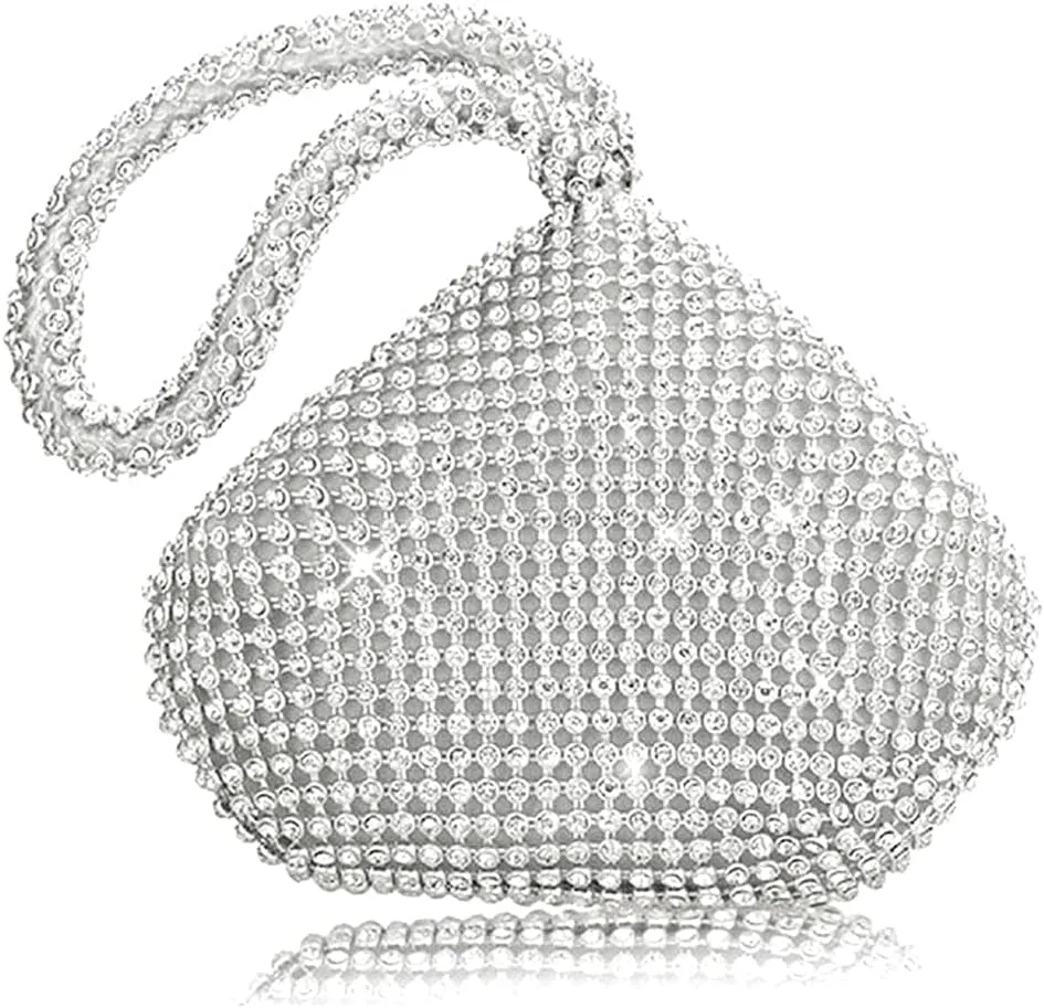 Women's Evening Bag Sparkly Rhinestone Purse Triangle Designer Chain Clutch Purse Bag Party Prom Wedding Purse