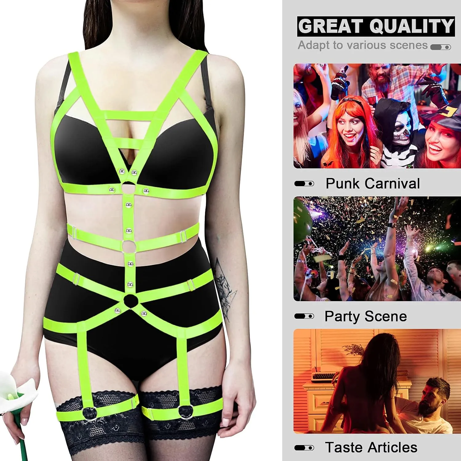 Women's Full Body Harness Garter Belt Stockings Lingerie Elastic Suspender belt