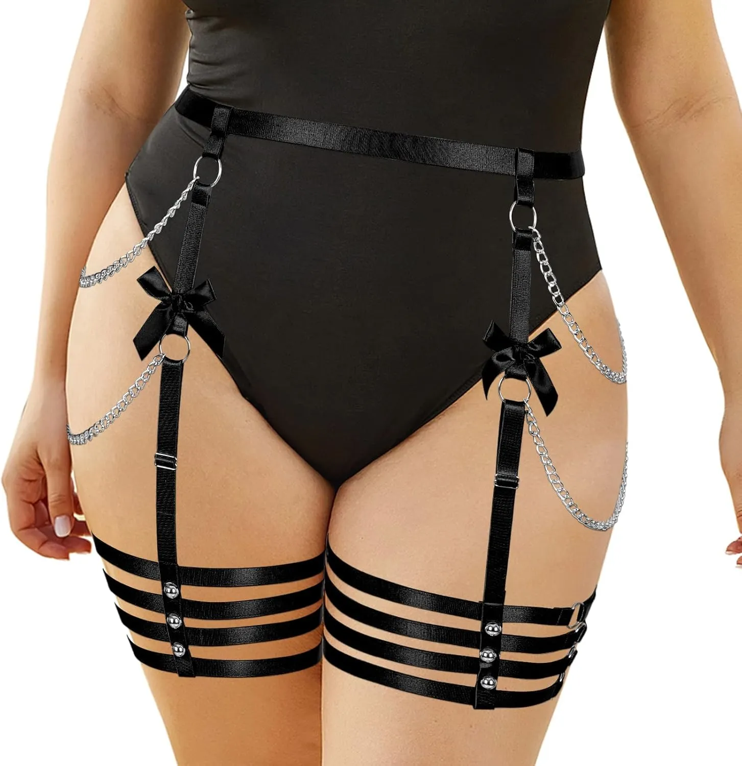 Womens Garter Belts Lingerie Plus Size Body Cage Hollow Out Harness Punk Strappy Gothic Rave Charm Belt