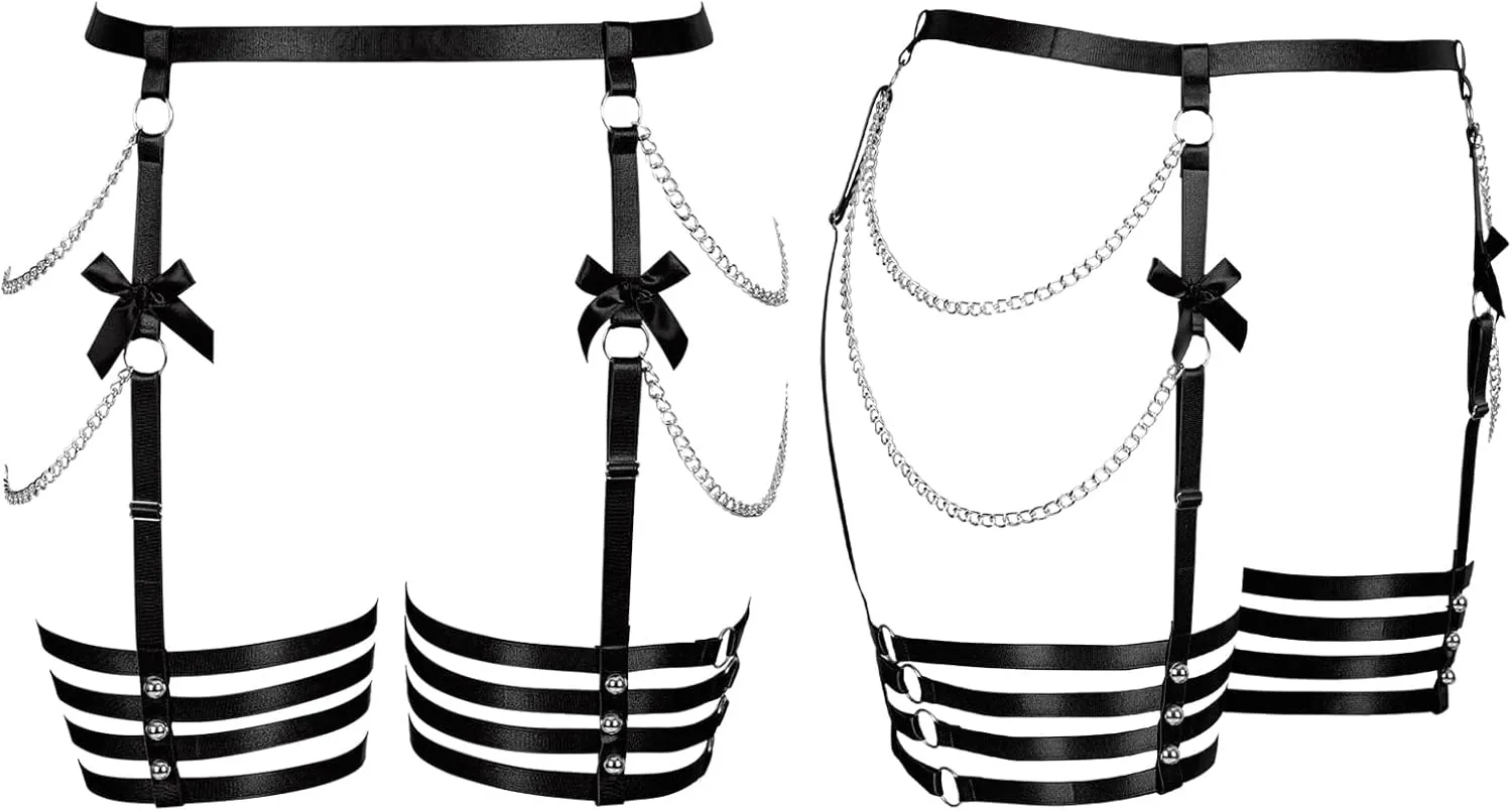 Womens Garter Belts Lingerie Plus Size Body Cage Hollow Out Harness Punk Strappy Gothic Rave Charm Belt