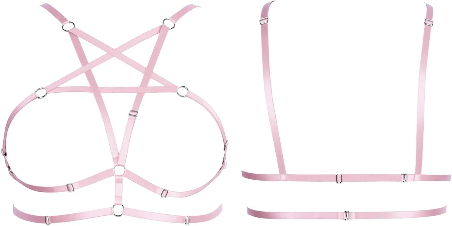 Womens Plus Size Full Cage Body Harness Hollow Out Pentagram Harajuku Adjustable Elastic Punk Gothic Halloween Rave