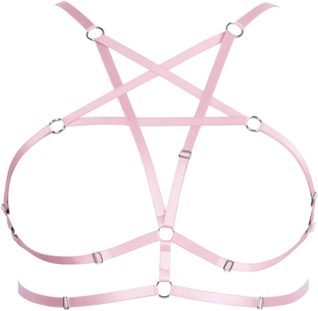 Womens Plus Size Full Cage Body Harness Hollow Out Pentagram Harajuku Adjustable Elastic Punk Gothic Halloween Rave