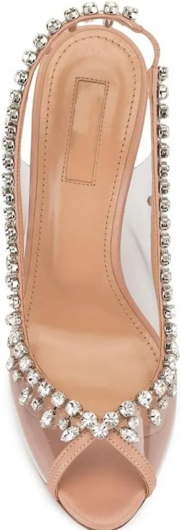 Women's Sparkly Rhinestone Clear Heels Jewel Embellished Round Toe Peep Toe Stiletto Sandals Sexy Prom Wedding Party Shoes