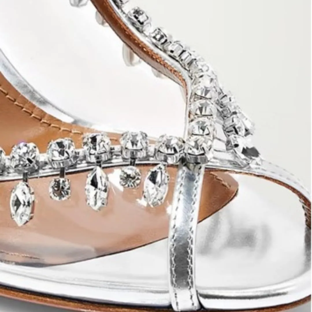 Women's Sparkly Rhinestone Clear Heels Jewel Embellished Round Toe Peep Toe Stiletto Sandals Sexy Prom Wedding Party Shoes
