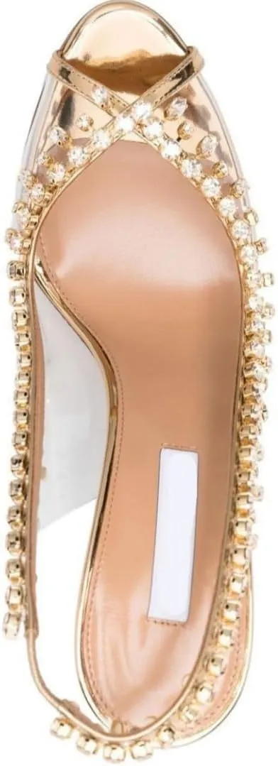 Women's Sparkly Rhinestone Clear Heels Jewel Embellished Round Toe Peep Toe Stiletto Sandals Sexy Prom Wedding Party Shoes
