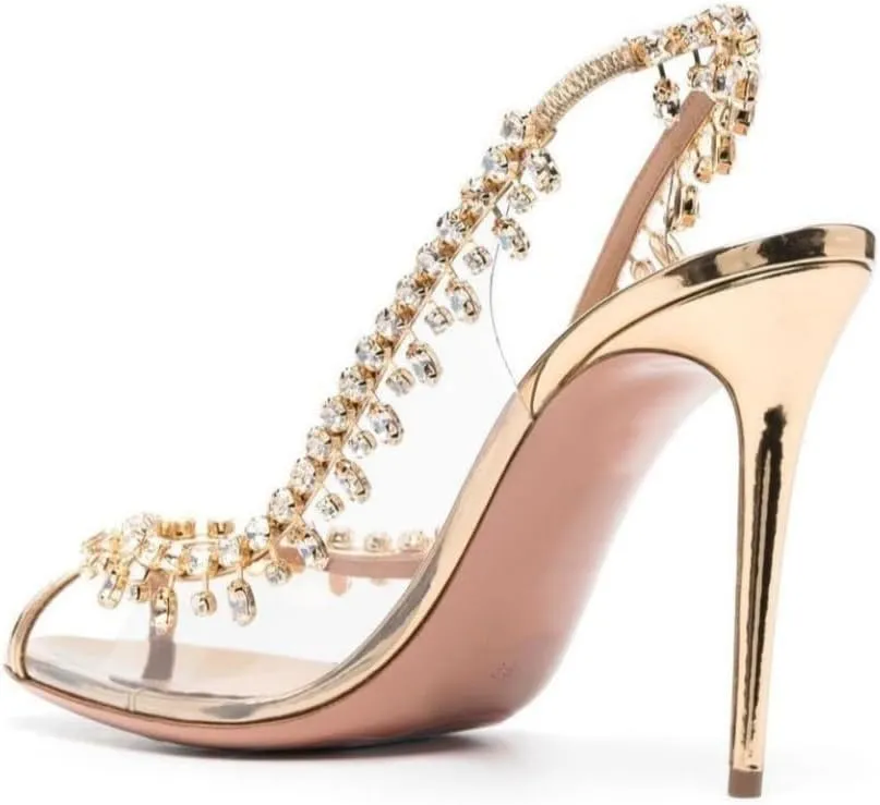 Women's Sparkly Rhinestone Clear Heels Jewel Embellished Round Toe Peep Toe Stiletto Sandals Sexy Prom Wedding Party Shoes