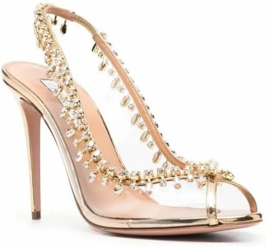 Women's Sparkly Rhinestone Clear Heels Jewel Embellished Round Toe Peep Toe Stiletto Sandals Sexy Prom Wedding Party Shoes
