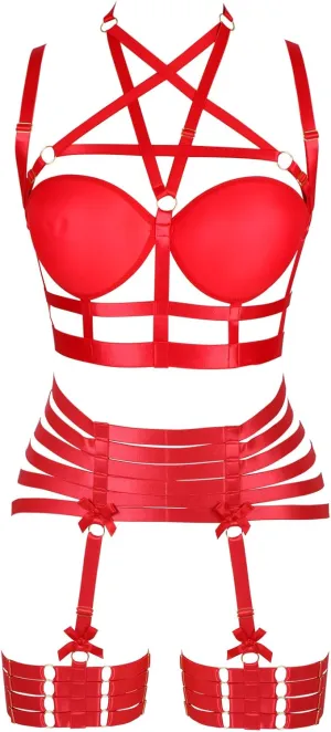 Womens Strappy Full Cage Body Harness Lingerie Garter Belt Set Elastic Hollow Tops Bralette Punk Gothic Festival Rave Wear