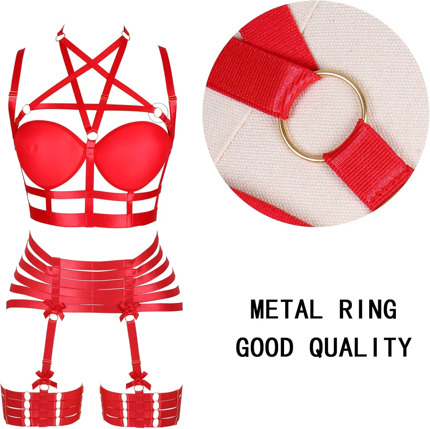 Womens Strappy Full Cage Body Harness Lingerie Garter Belt Set Elastic Hollow Tops Bralette Punk Gothic Festival Rave Wear