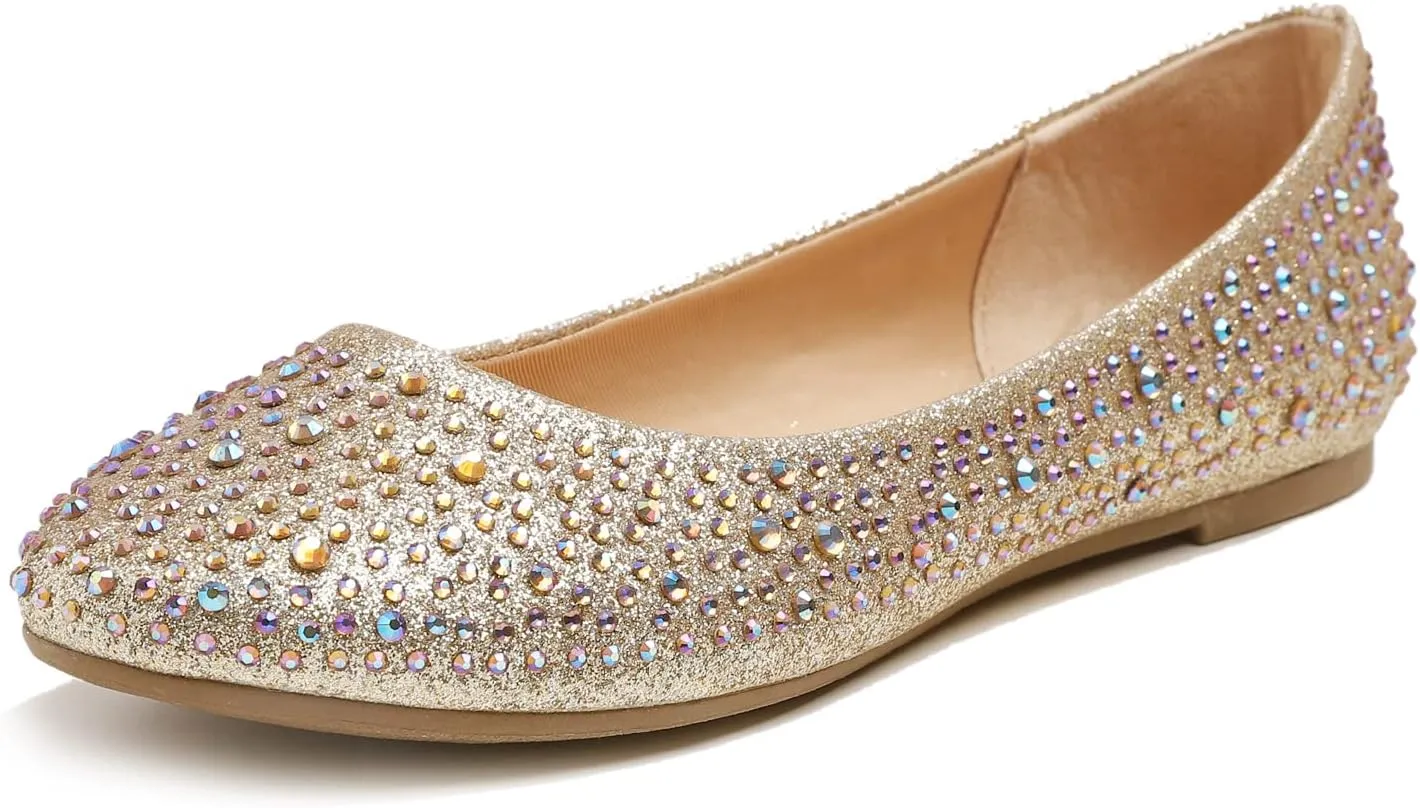 Women's Super Sparkle Bling Party Ballets Wedding Bridal Shiny Dress Flats Rhinestone
