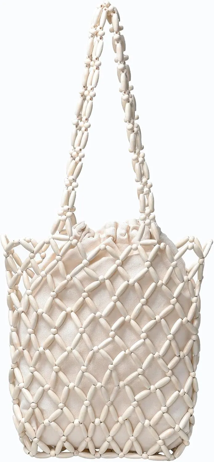Wooden Beaded Bag Handmade Wooden Purse Beaded Shoulder Bag Woven Bags for Women