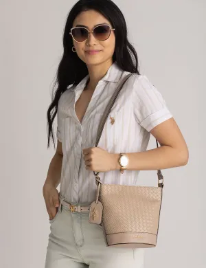 WOVEN CROSSBODY BUCKET BAG