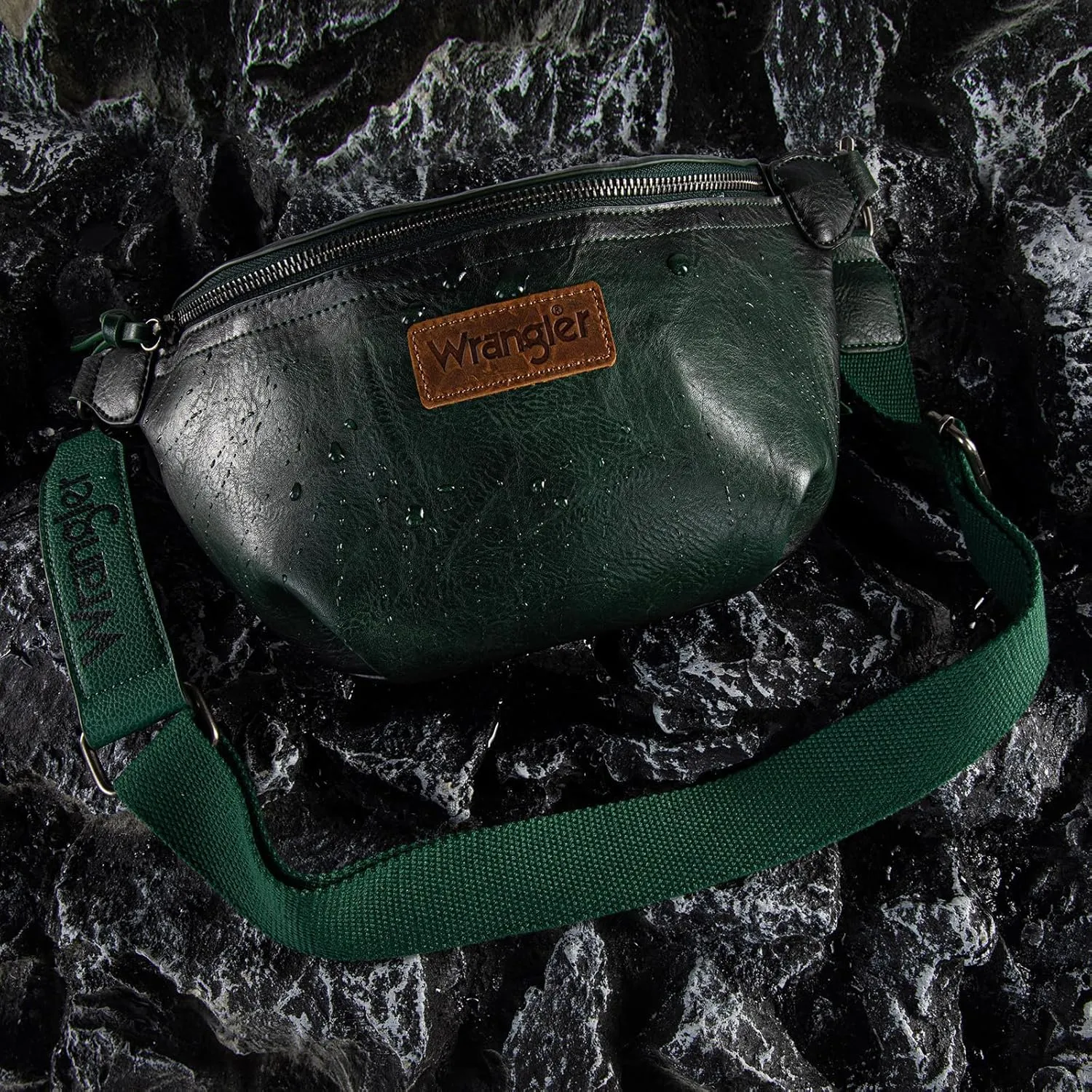 Wrangler Large Fanny Packs for Women Waist Bag Travel Belt Bags Crossbody Sling Purse Distressed Green