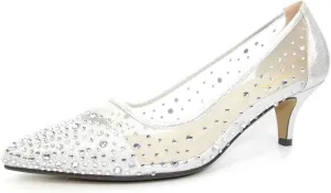 XYD Women's Pointed Closed Toe Slip On Graceful Mesh Pumps Rhinestone Studs Comfy Kitten Heels Shoes for Mother Brides Wedding Party