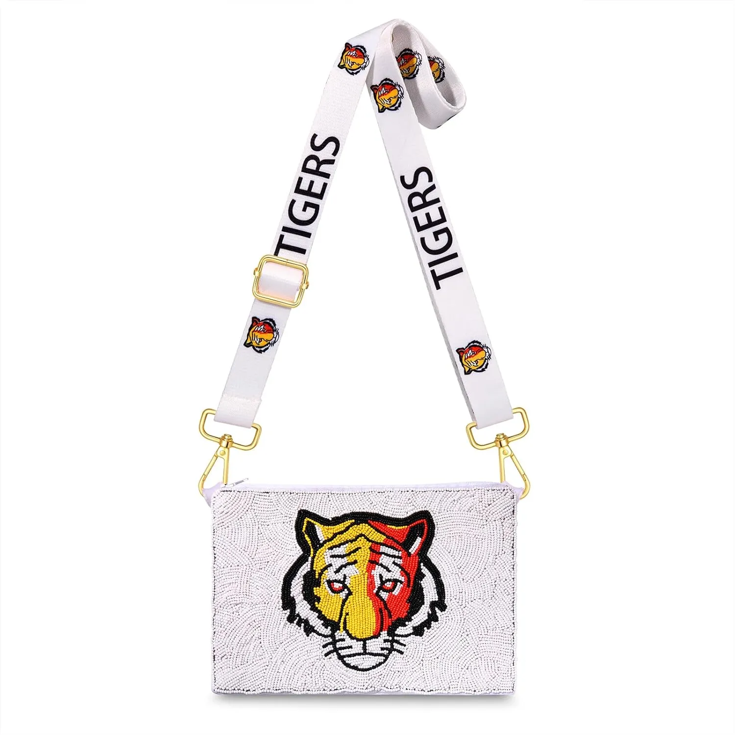 YAHPERN Tigers Purse for Women Beaded Crossbody Purse Baseball Shoulder Bag Game Day Outfits Accessories Sports Fan Gifts