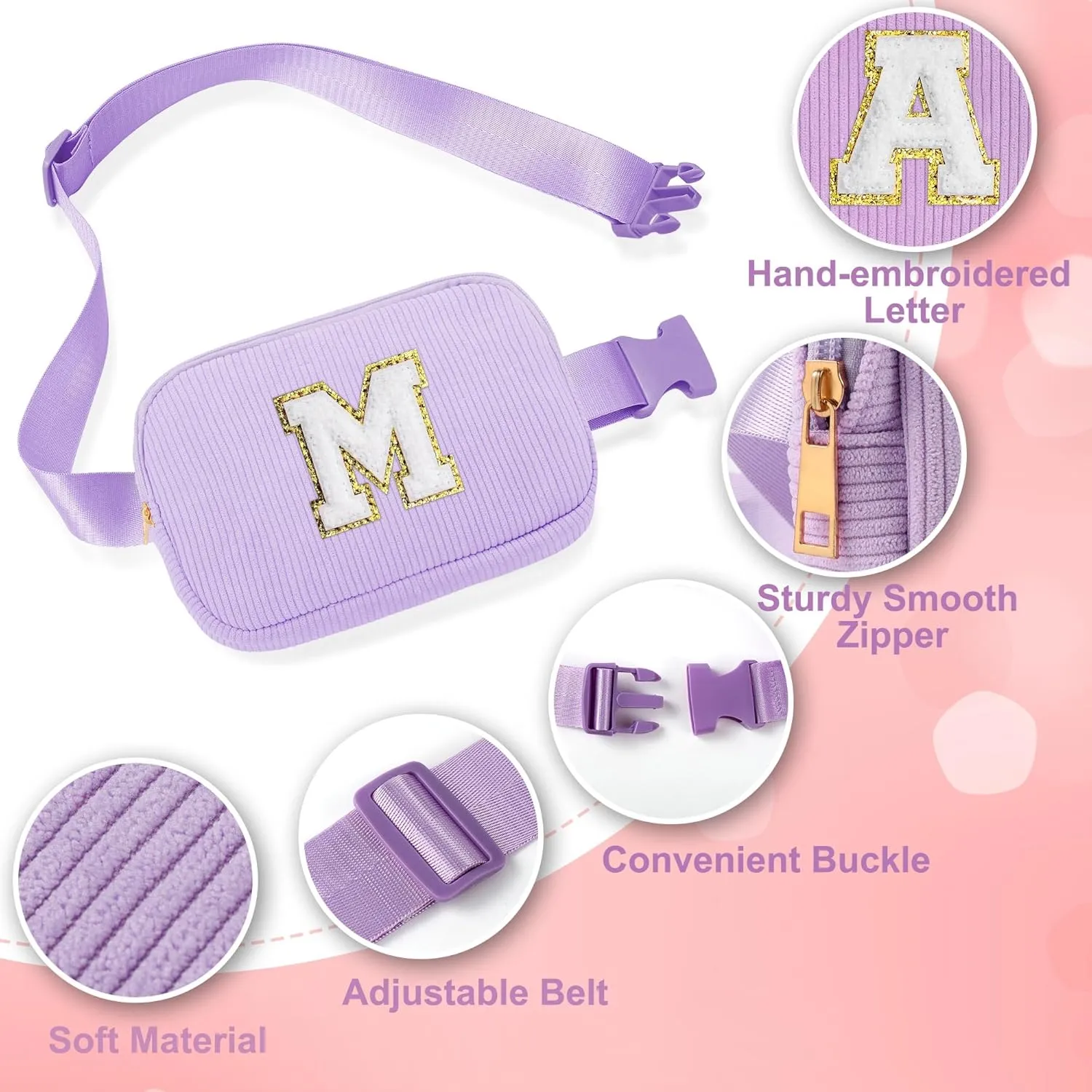 YOOLIFE Birthday Gifts for Kids - 5 6 7 8 9 10 11 12 Year Old Girl Birthday Gift for Teen Sister Niece Friend Sister Girlfriend Gift, Personalized Initial Belt Bag Crossbody Bags for Women (Purple K)