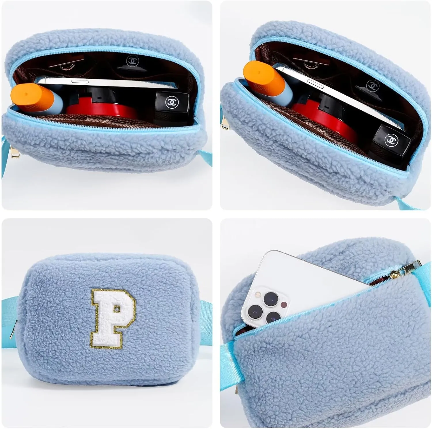 YOOLIFE Birthday Gifts for Women Daughter Sister Friends Mom Girlfriend Aunt Niece, Fleece Belt Bag Initial Fanny Pack Crossbody Bag, Blue S