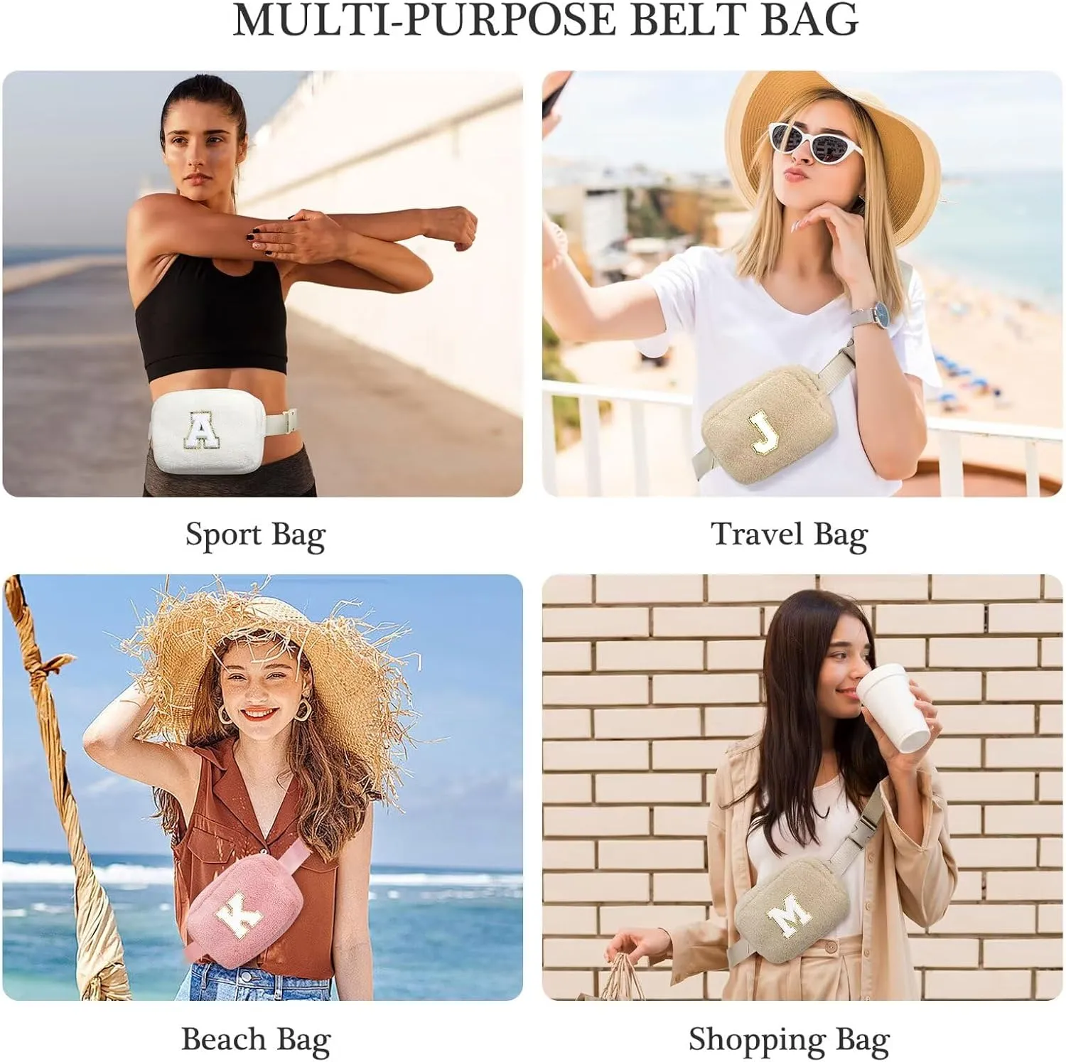 YOOLIFE Birthday Gifts for Women Daughter Sister Friends Mom Girlfriend Aunt Niece, Fleece Belt Bag Initial Fanny Pack Crossbody Bag, Blue S