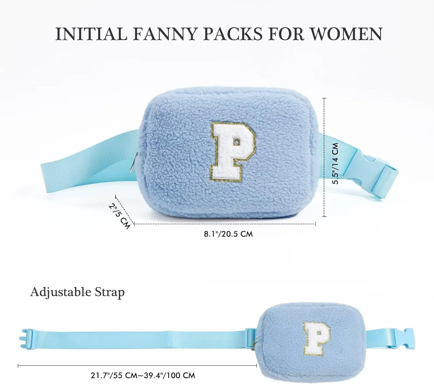 YOOLIFE Birthday Gifts for Women Daughter Sister Friends Mom Girlfriend Aunt Niece, Fleece Belt Bag Initial Fanny Pack Crossbody Bag, Blue S