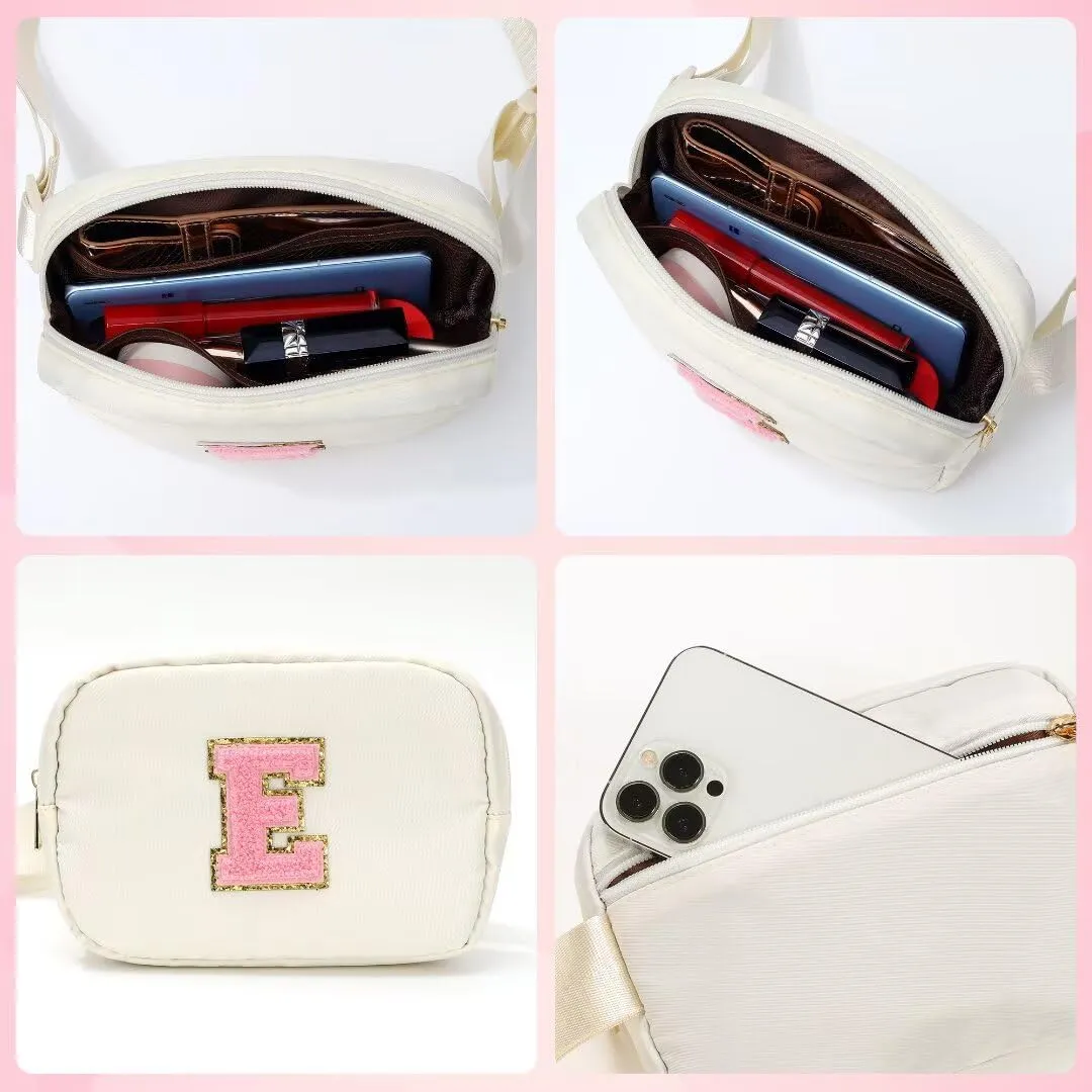 YOOLIFE Teacher Appreciation Gifts for Women, Teacher Retirement Gifts for Women Teacher Bag Teacher Gifts from Students, Initial Crossbody Bag Belt Bag, White T