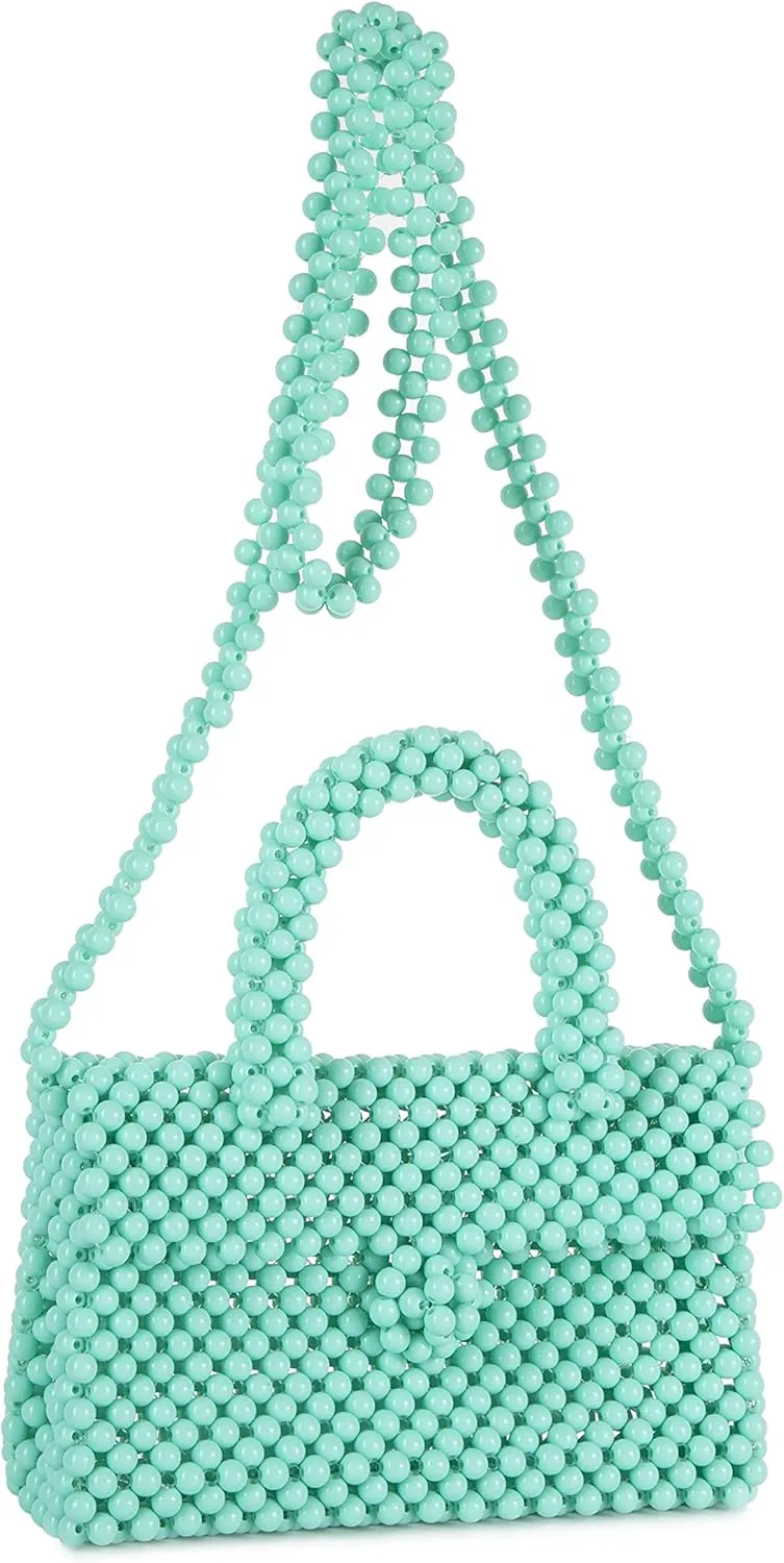 YUSHINY Women Acrylic Beaded Clutch Macaron Color Message Bag with Strap for Wedding Evening Party