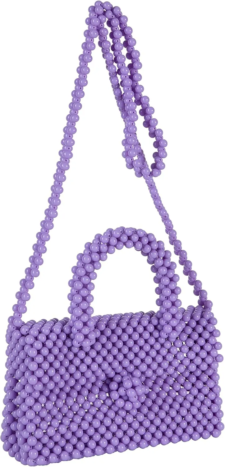 YUSHINY Women Acrylic Beaded Clutch Macaron Color Message Bag with Strap for Wedding Evening Party