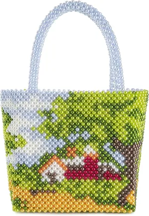 YUSHINY Women Acrylic Beaded Countryside House Assorted Colors Tote Handbag for Wedding Evening Party