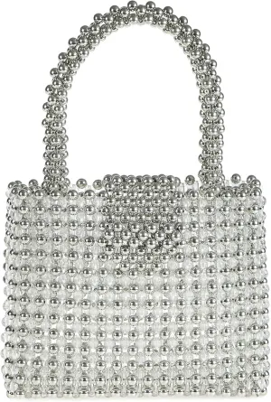 YUSHINY Women Acrylic Beaded Evening Tote Medium HandBag with Pull-on Closure for Wedding Party