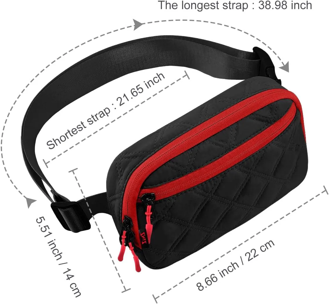 ZINZ Fanny Packs Waist Belt Bags for Travel and Daily Use, Crossbody Bum Hip Bag for Women and Men,Black Red