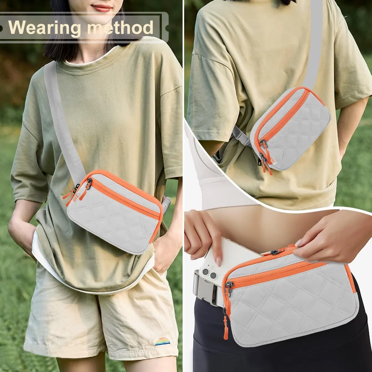 ZINZ Fanny Packs Waist Belt Bags for Travel and Daily Use, Crossbody Bum Hip Bag for Women and Men,Gray Orange