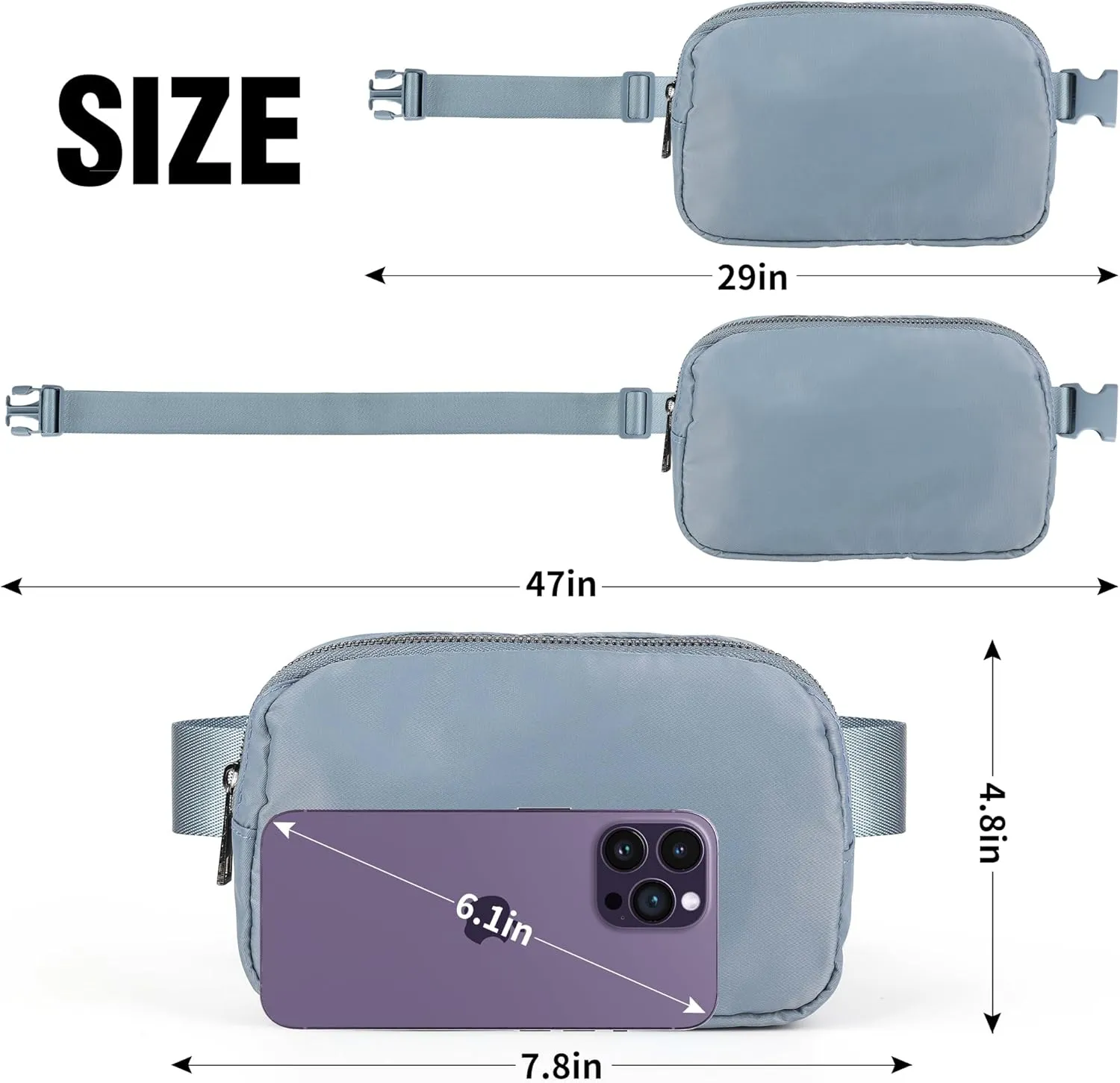 ZPN Mini Fanny Pack Belt Bag for Women and Men, Fashionable Waterproof Waist Pack with Adjustable Strap for Traveling, Hiking, Jogging, Cycling (Bluish Grey)